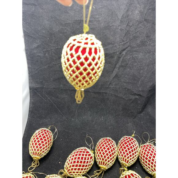 23 Vintage Red Velvet Gold Beaded Netting Tassel Christmas Ornaments - Picture 7 of 7